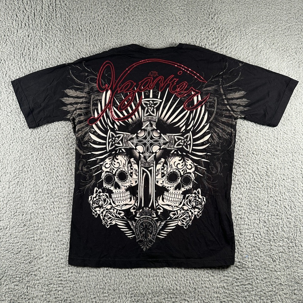 Vintage XZAVIER Shirt Skull Wings Grunge AOP Graphic Tee Y2K USA Size 2XL‎ - Picture 4 of 7